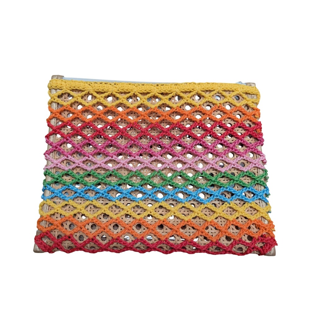Bits and Pieces To Go Lily Tricot Pouch‎ Crochet Woven Rattan Clutch Bag Boho